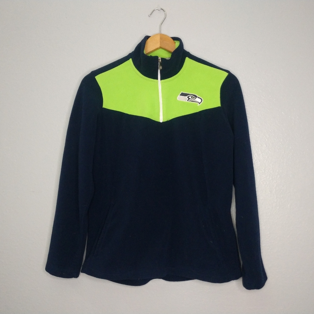 NFL Seattle Seahawks Blue Green 1/4 Zip Sweater Youth Large